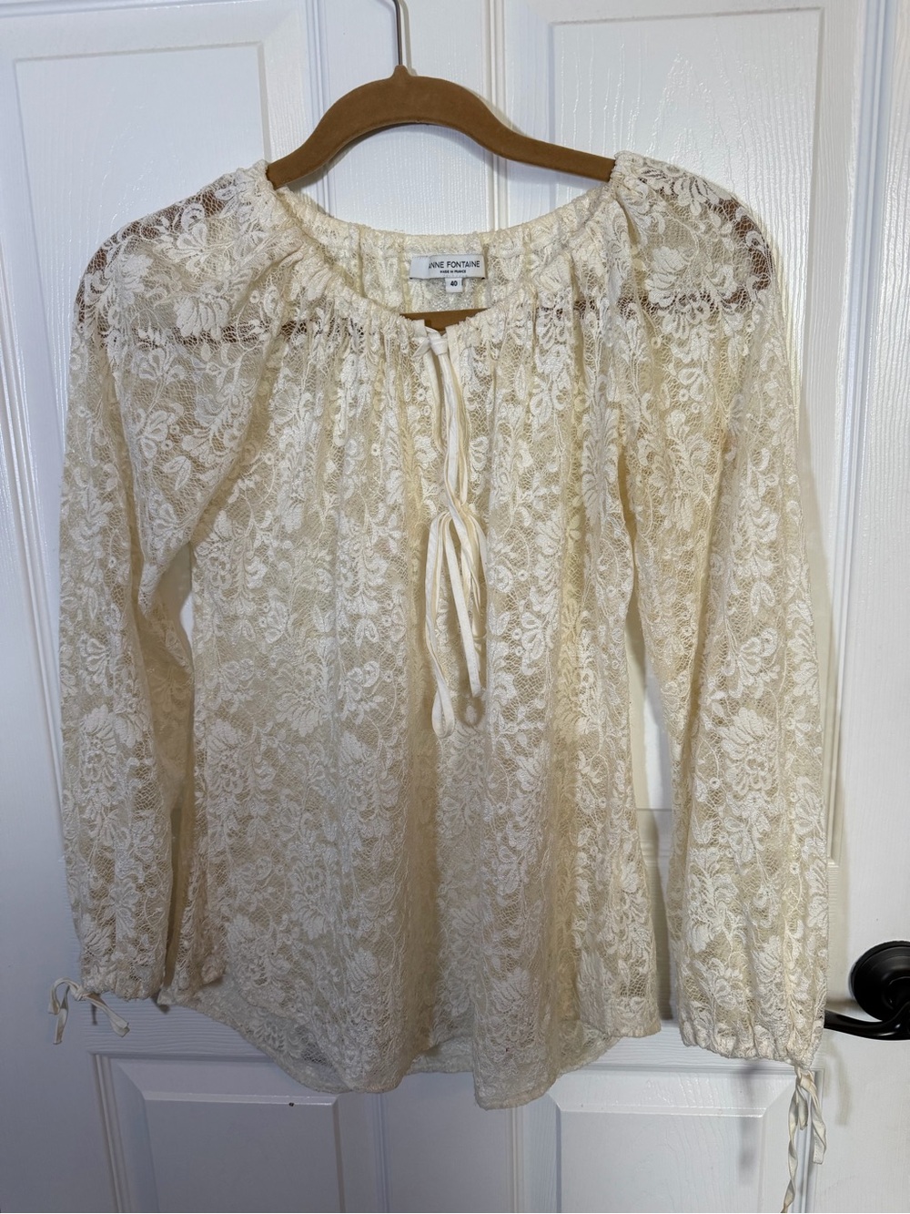 Anne Fontaine France Cream Lace Peasant Blouse FR40